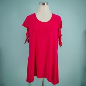 Clara Sun Woo Size Large L Pink Scoop Short Tie Cut Out Sleeve Knit Tunic Top